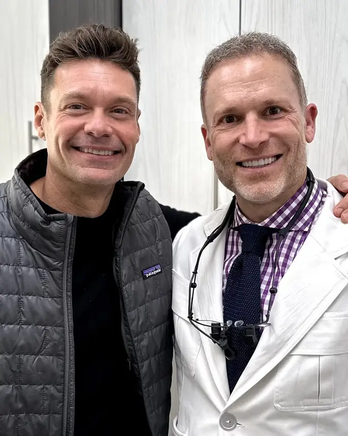 Dr. Jon Marashi with a red-carpet patient after hand-layered porcelain veneer treatment