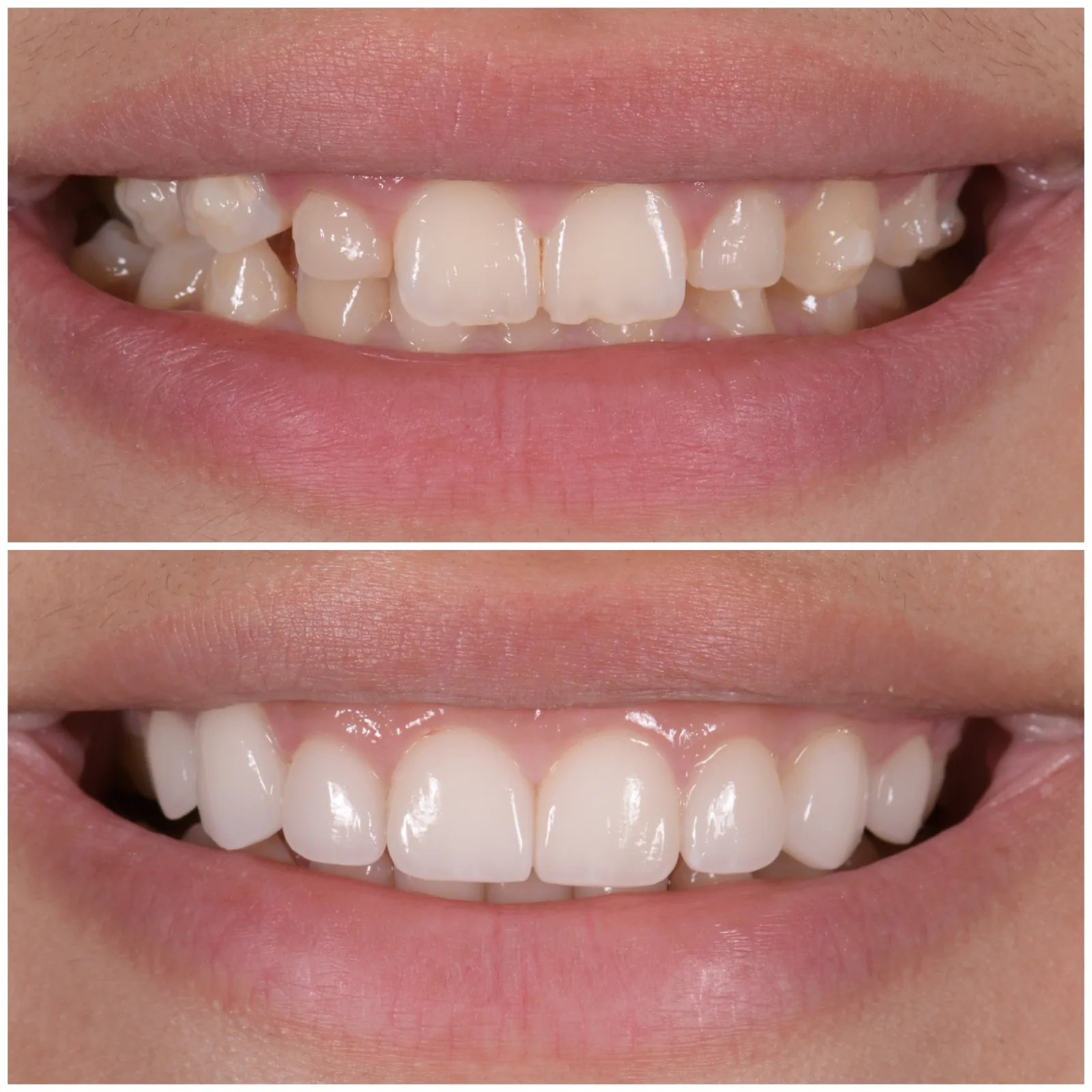 Penelope — no-prep porcelain veneers, before and after
